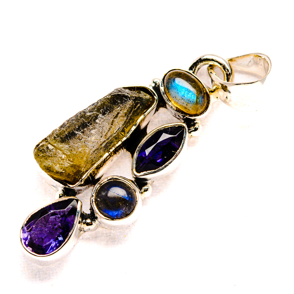 Rough Labradorite, Amethyst Pendant 1 1/2" (925 Sterling Silver) PD36787