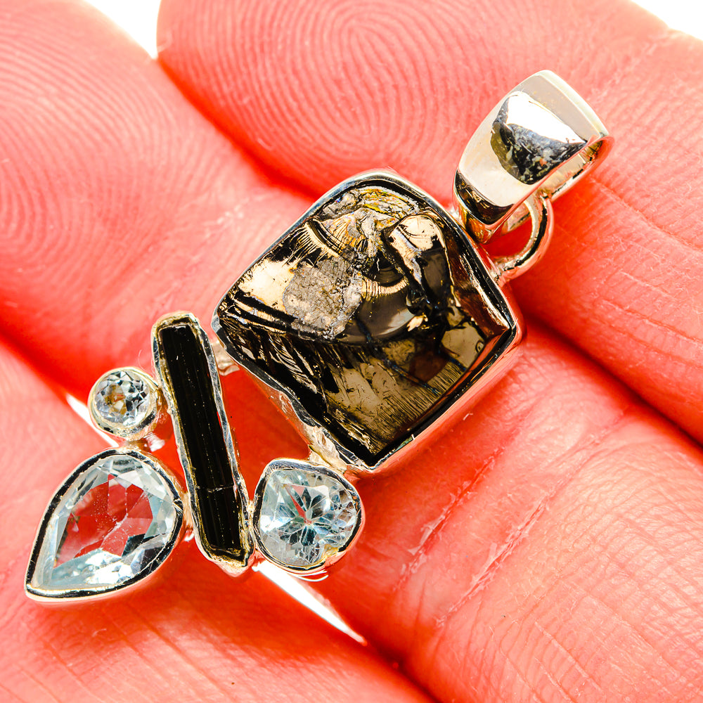 Rough Shungite, Blue Topaz Pendant 1 1/2" (925 Sterling Silver) PD36828