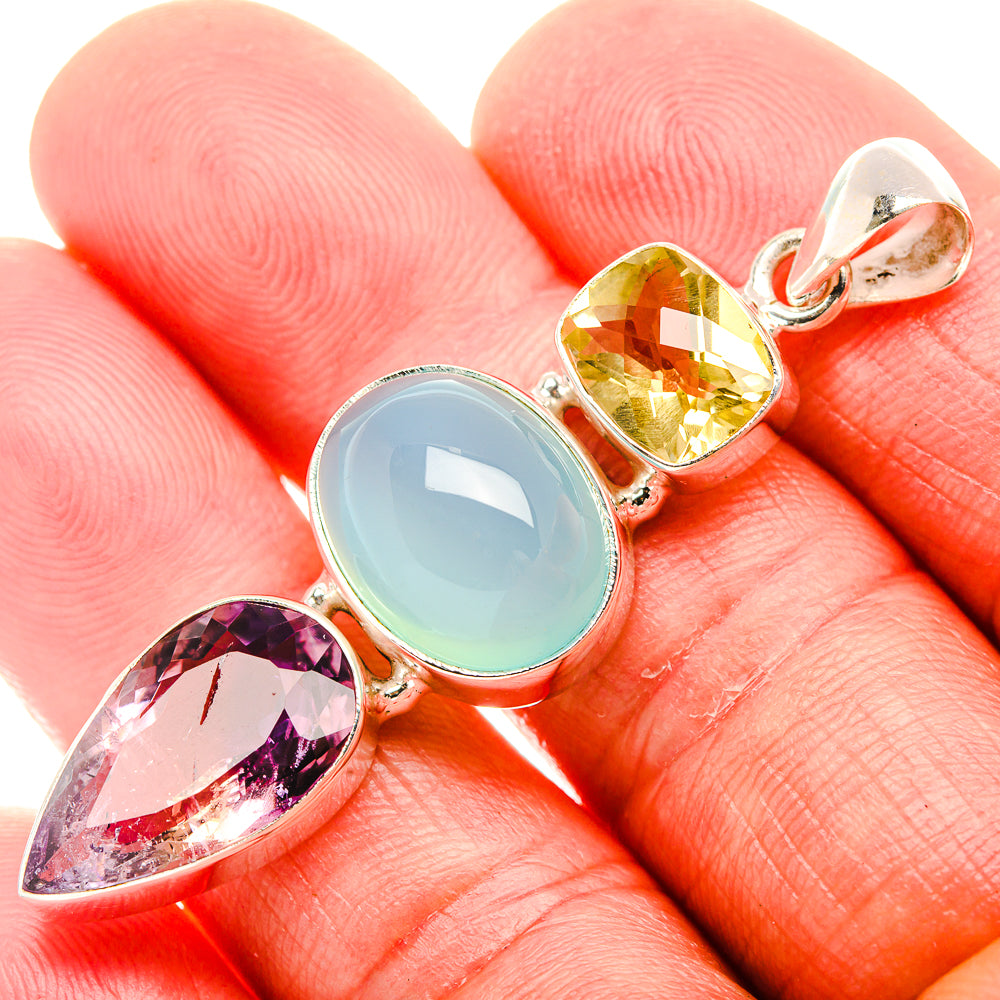 Faceted Ametrine, Aquamarine, Citrine Pendant 2 1/8" (925 Sterling Silver) PD37393
