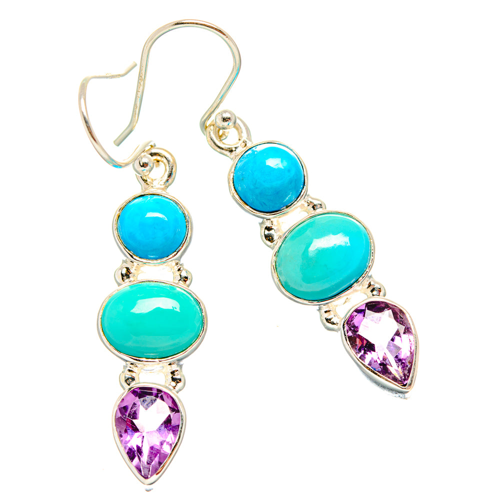 Sleeping Beauty Turquoise, Amethyst Earrings 1 3/4" (925 Sterling Silver) EARR431619