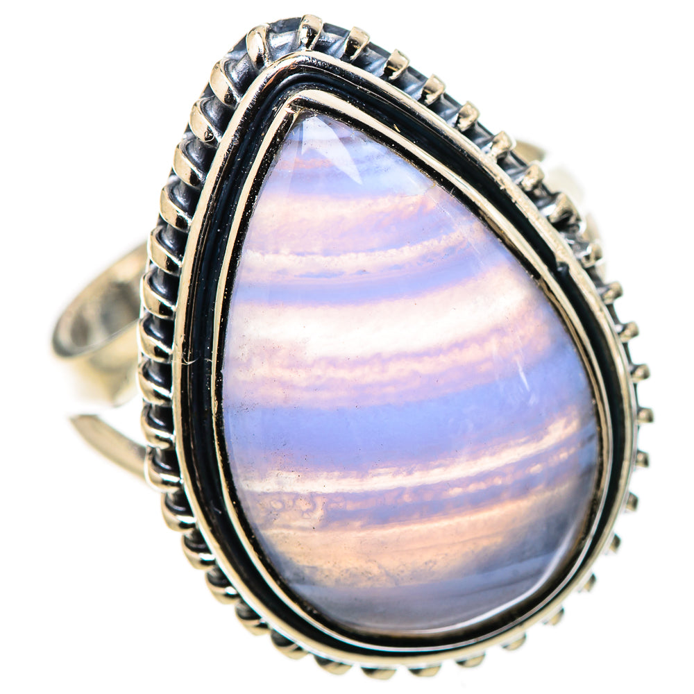 Anasilvercos Blue Lace Agate Ring Size 7.75 (925 Sterling Silver)