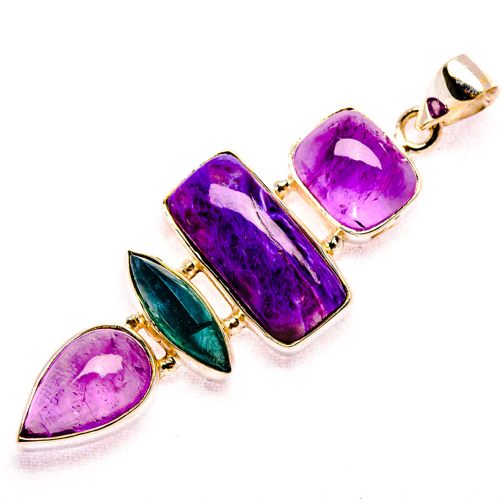 Charoite, Amethyst, Apatite Pendant 2 3/8" (925 Sterling Silver) PD37429