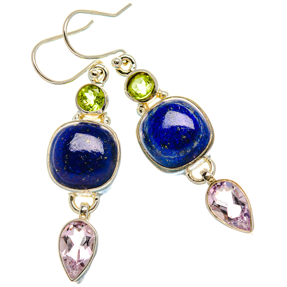 Lapis Lazuli, Pink Amethyst, Peridot 925 Sterling Silver Earrings 2" (925 Sterling Silver) EARR431924