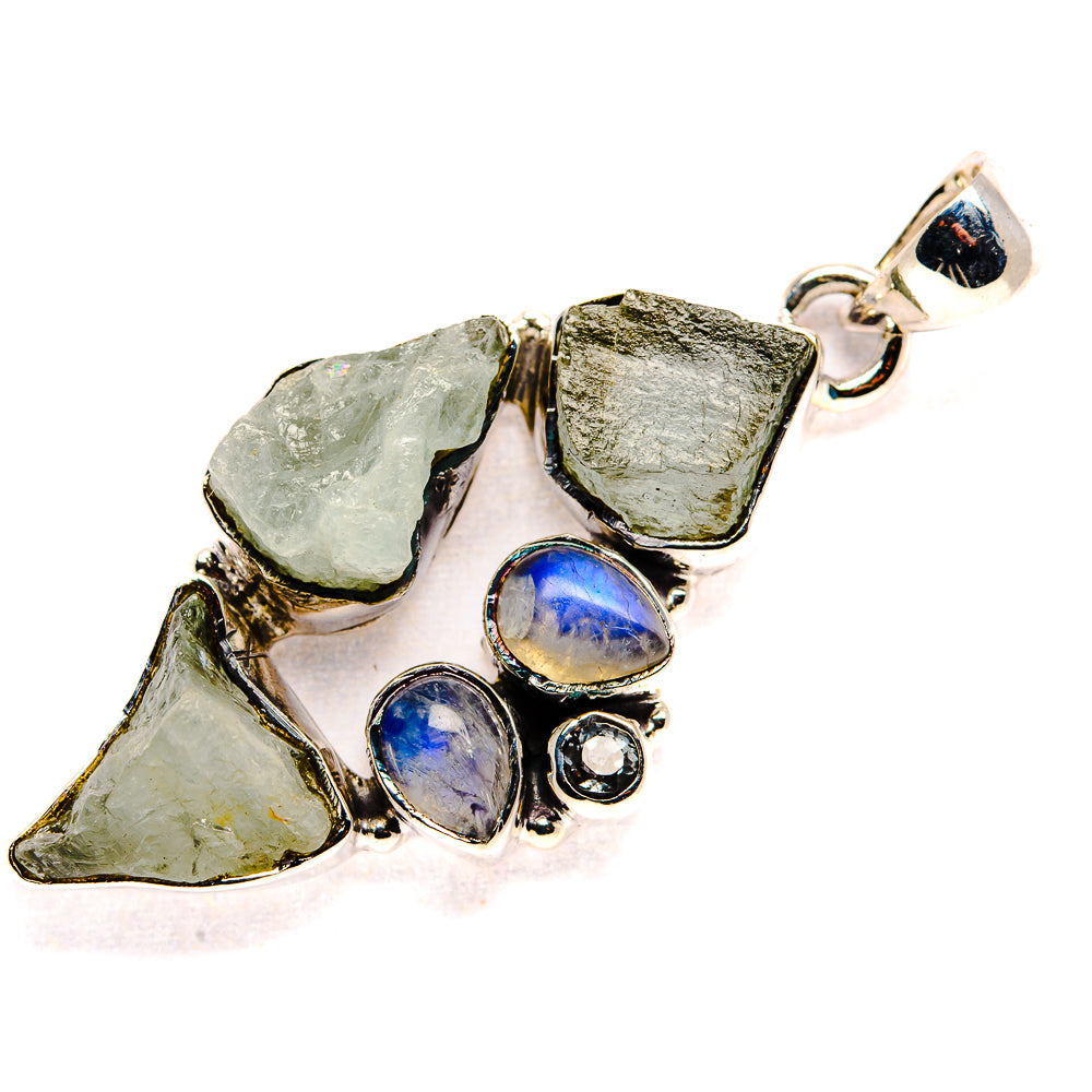 Rough Aquamarine, Rainbow Moonstone, Tanzanite Pendant 2" (925 Sterling Silver) PD36744
