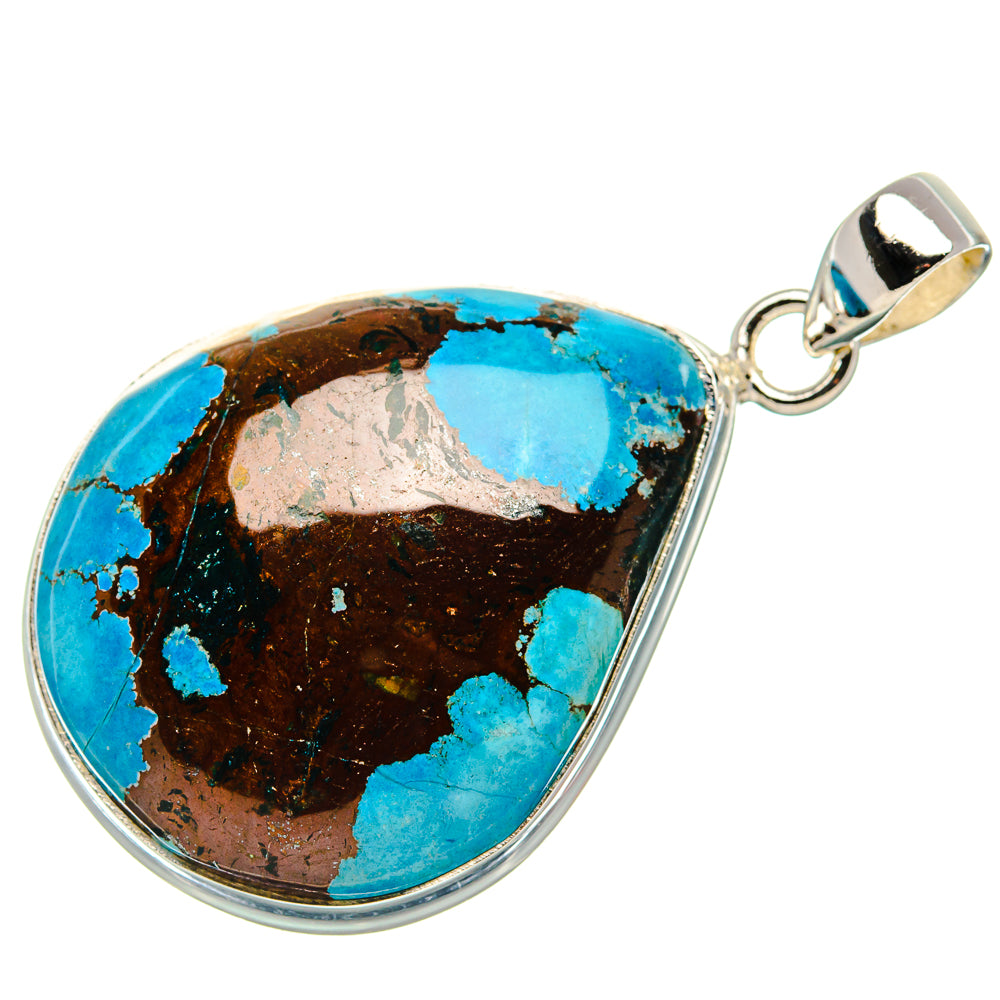Tibetan Turquoise Pendant 1 3/4"  (925 Sterling Silver) PD37197