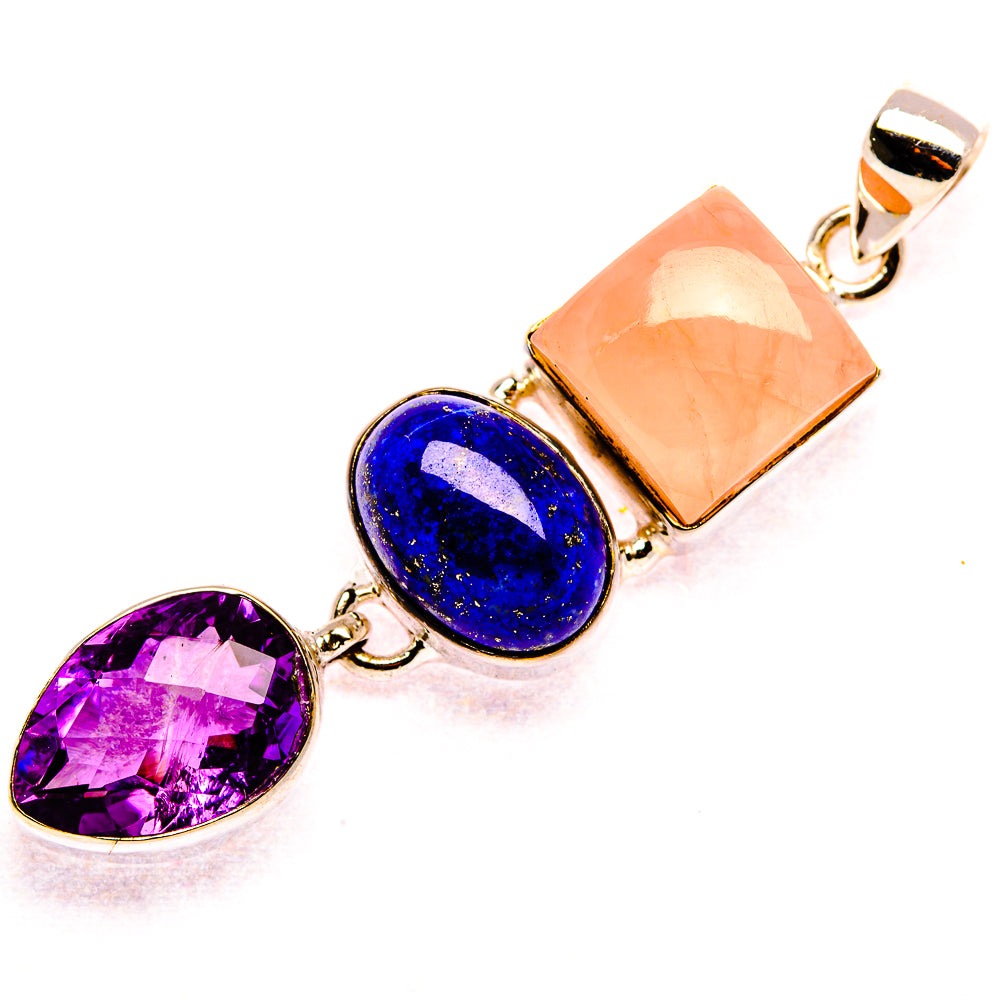 Rose Quartz, Lapis Lazuli, Amethyst 925 Sterling Silver Pendant 2 1/4" (925 Sterling Silver) PD37657