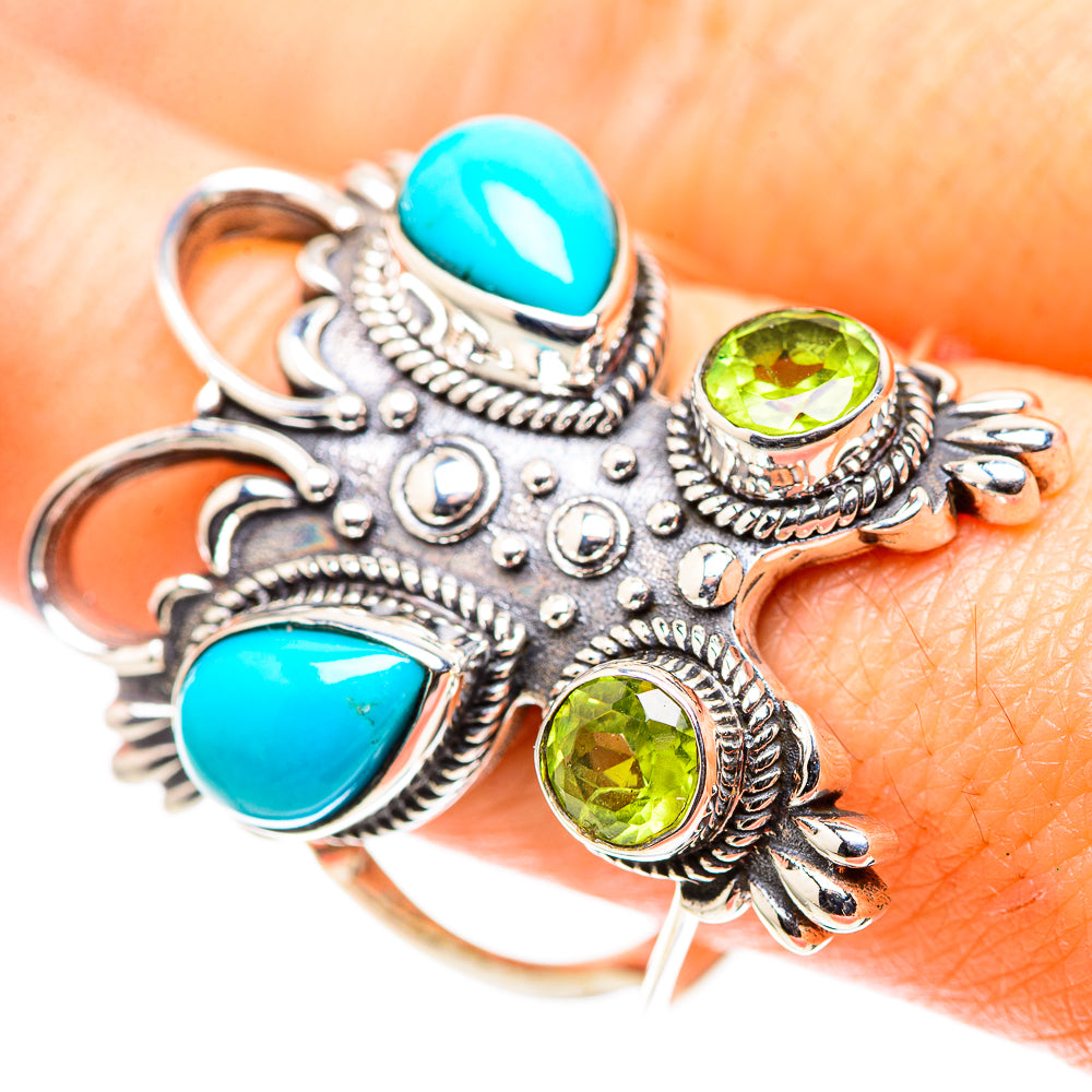 Large Sleeping Beauty Turquoise, Peridot 925 Sterling Silver Ring Size 10.75 (925 Sterling Silver) RING137531