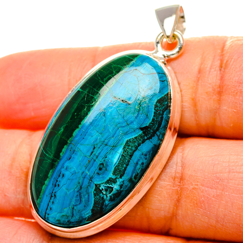 Malachite In Chrysocolla Pendant 1 3/4"  (925 Sterling Silver) PD37234