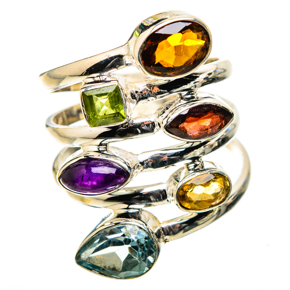 Anasilvercos Garnet, Amethyst, Citrine, Peridot, Blue Topaz Ring Size 9 (925 Sterling Silver)