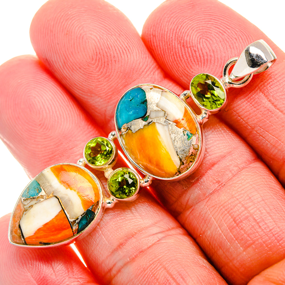 Spiny Oyster Turquoise, Peridot Pendant 2 3/8" (925 Sterling Silver) PD37513