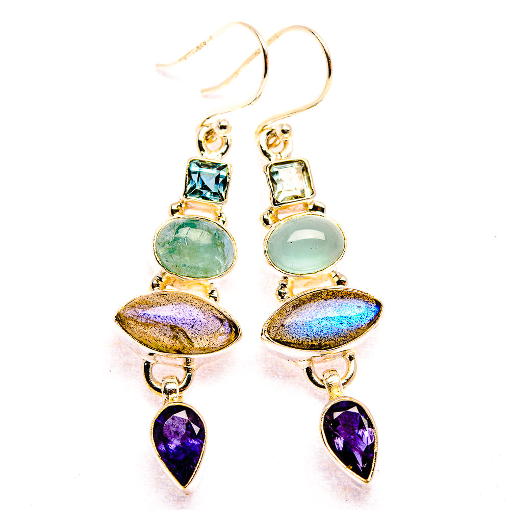 Labradorite, Tanzanite, Aquamarine, Blue Topaz Earrings 2" (925 Sterling Silver) EARR431841