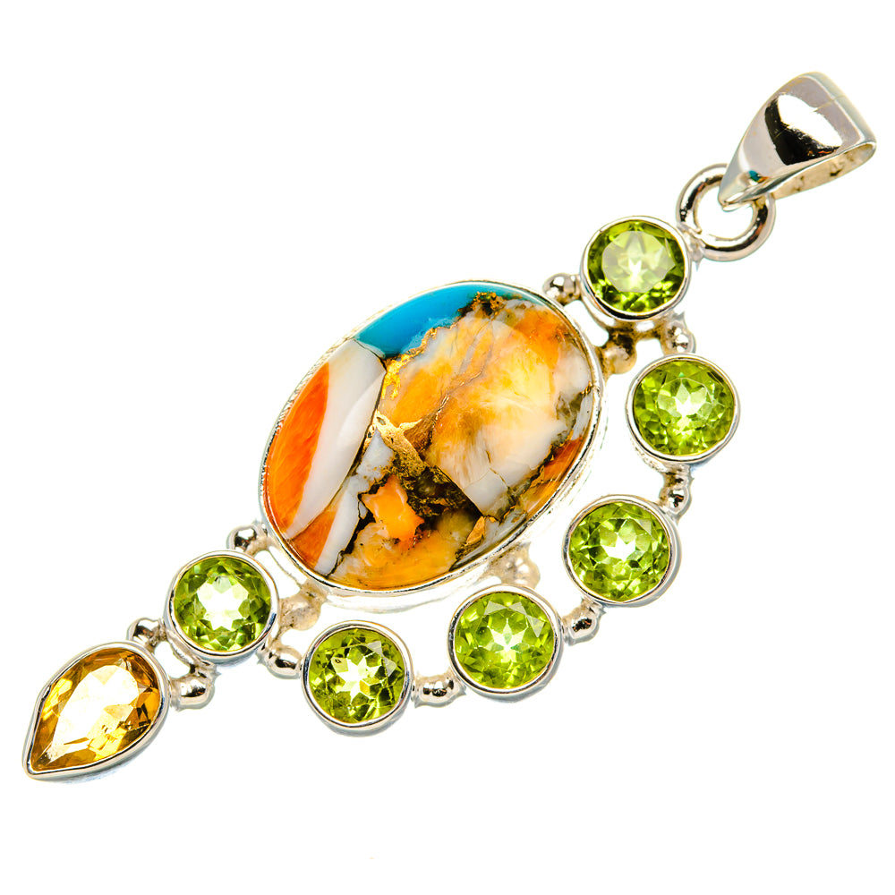 Spiny Oyster Turquoise, Peridot, Citrine Pendant 2 1/8" (925 Sterling Silver) PD37564