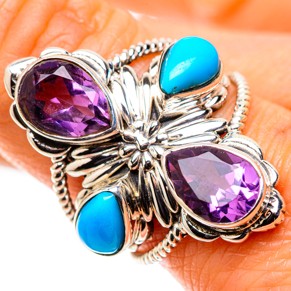Large Faceted Amethyst, Sleeping Beauty Turquoise Ring Size 9.25 (925 Sterling Silver) RING135786