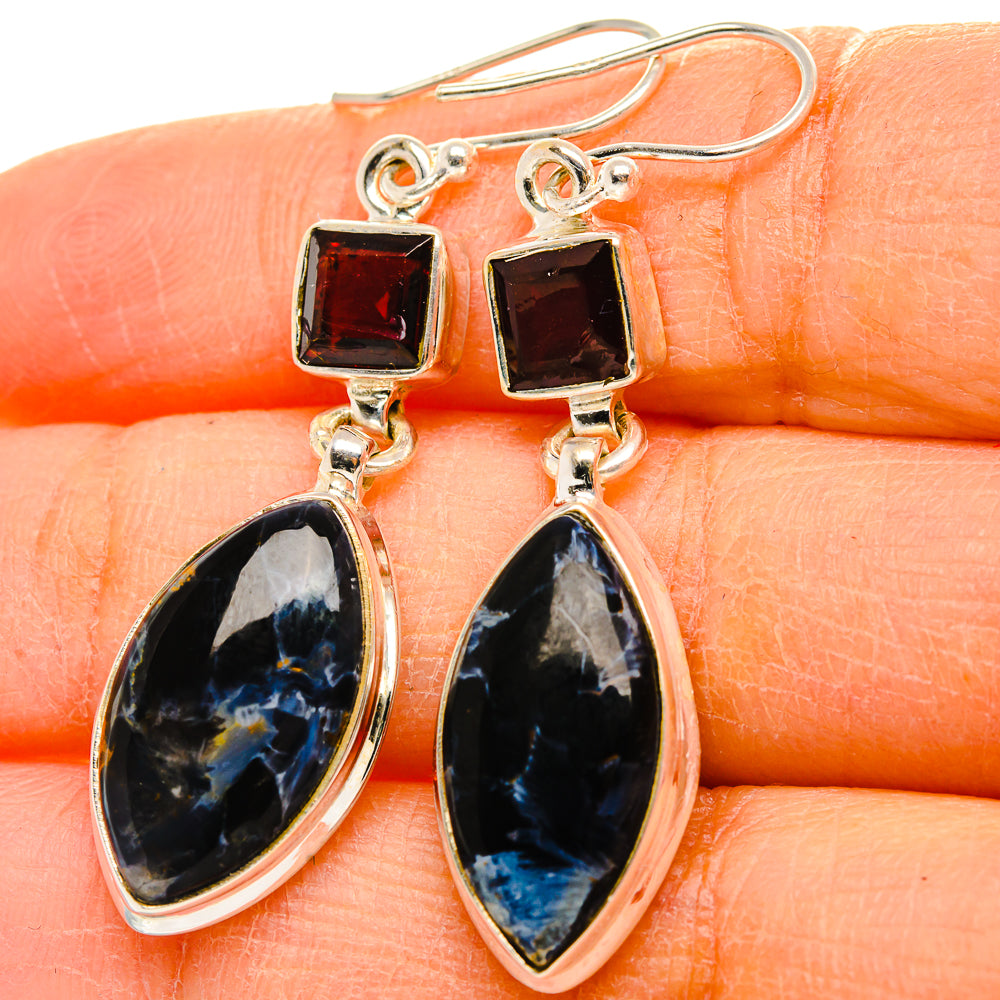 Pietersite, Garnet Earrings 2" (925 Sterling Silver) EARR431773