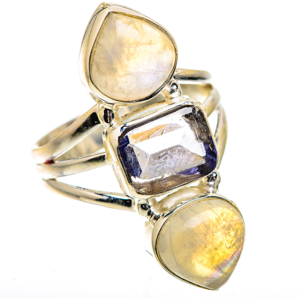 Faceted Tanzanite, Rainbow Moonstone Ring Size 7.5 (925 Sterling Silver) RING135880