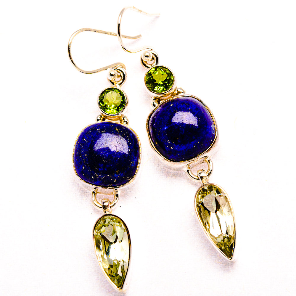 Lapis Lazuli, Green Amethyst, Peridot Earrings 2" (925 Sterling Silver) EARR431912