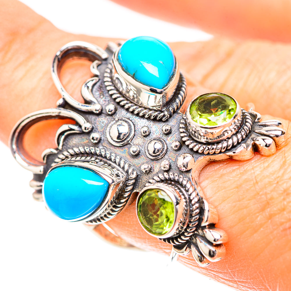 Large Sleeping Beauty Turquoise, Peridot 925 Sterling Silver Ring Size 7 (925 Sterling Silver) RING137357
