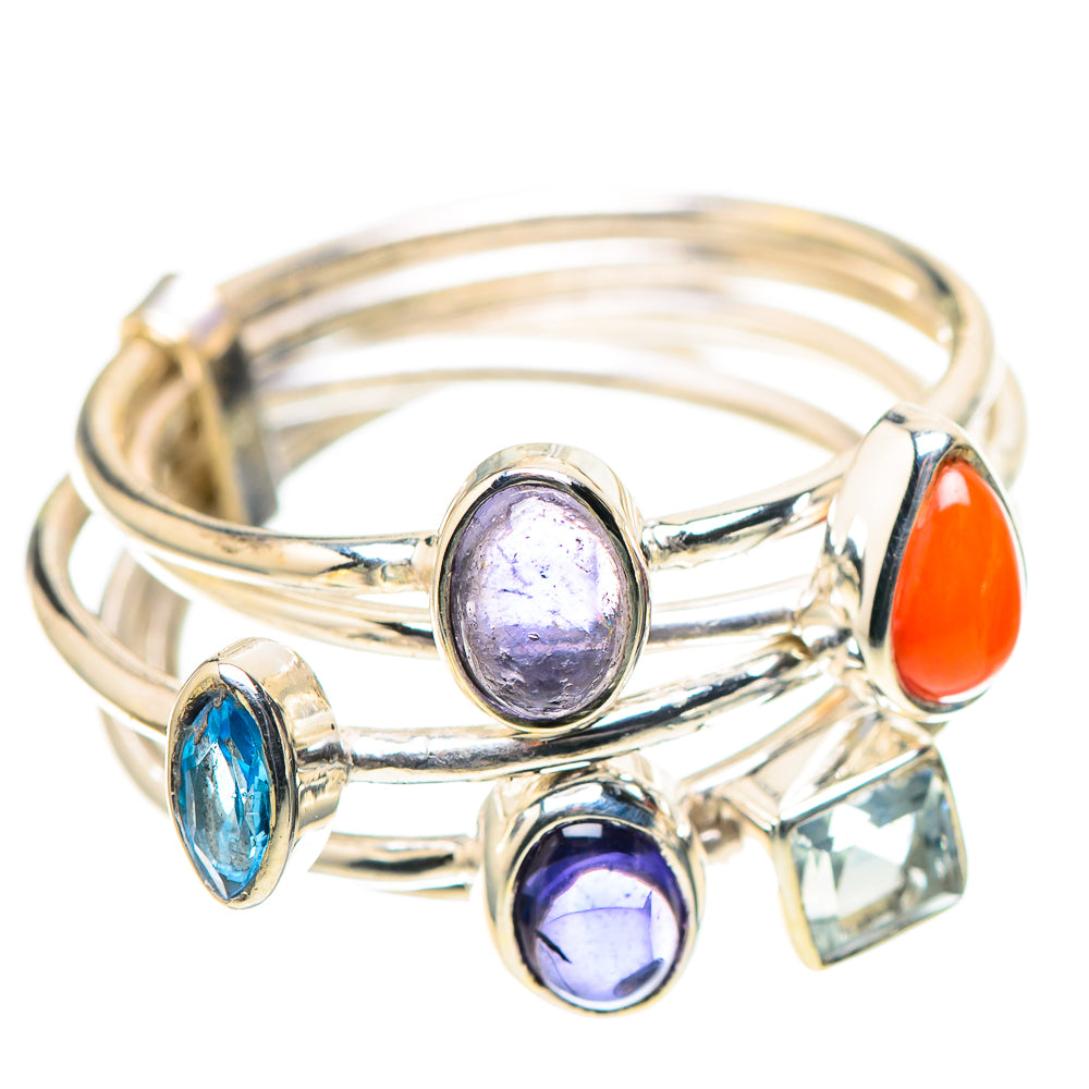 Tanzanite, Red Coral, Blue Topaz 925 Sterling Silver Ring Size 7.5 (925 Sterling Silver) RING137398