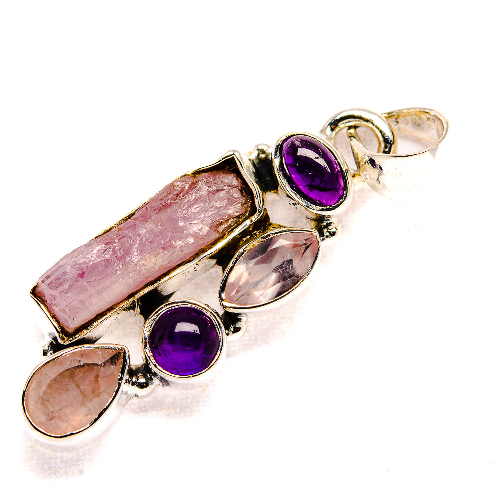 Rough Rose Quartz, Amethyst Pendant 1 1/2" (925 Sterling Silver) PD36786