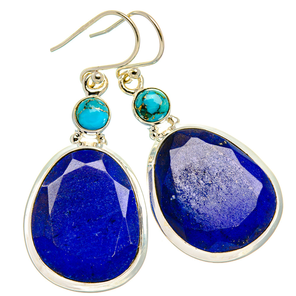 Lapis Lazuli, Tibetan Turquoise Earrings 1 3/4" (925 Sterling Silver) EARR431891