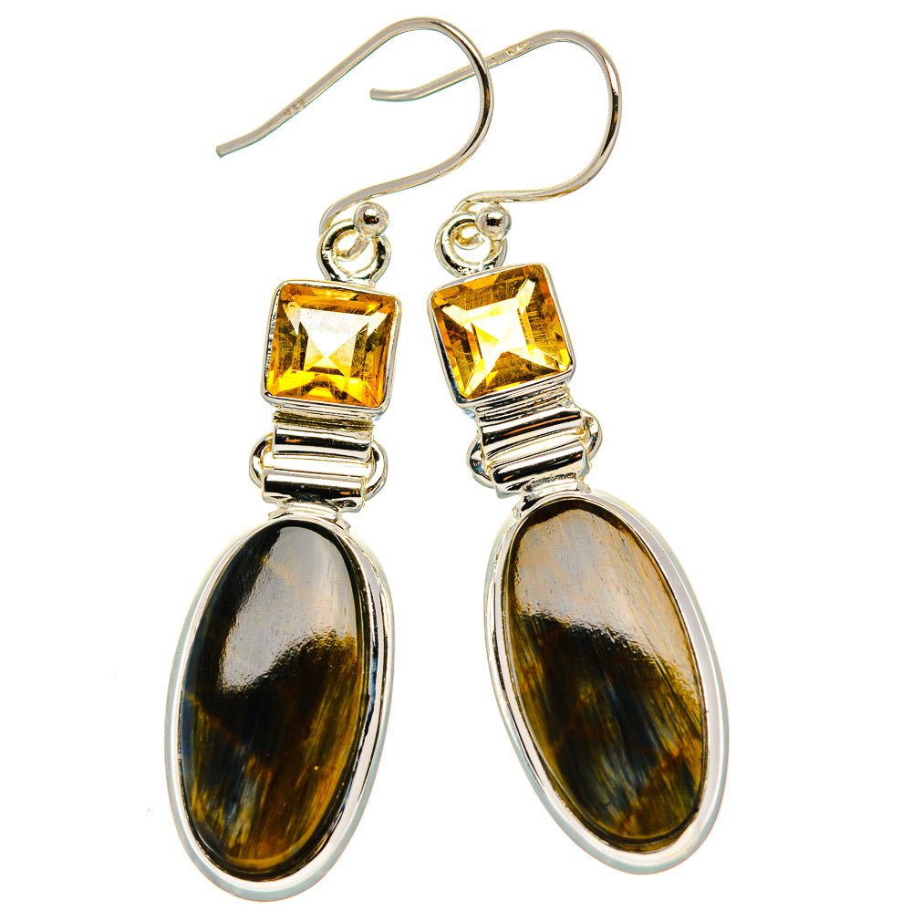 Pietersite, Citrine 925 Sterling Silver Earrings 2" Ana Co E431749