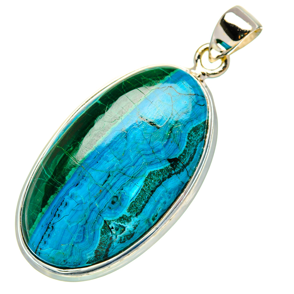 Malachite In Chrysocolla Pendant 1 3/4"  (925 Sterling Silver) PD37234