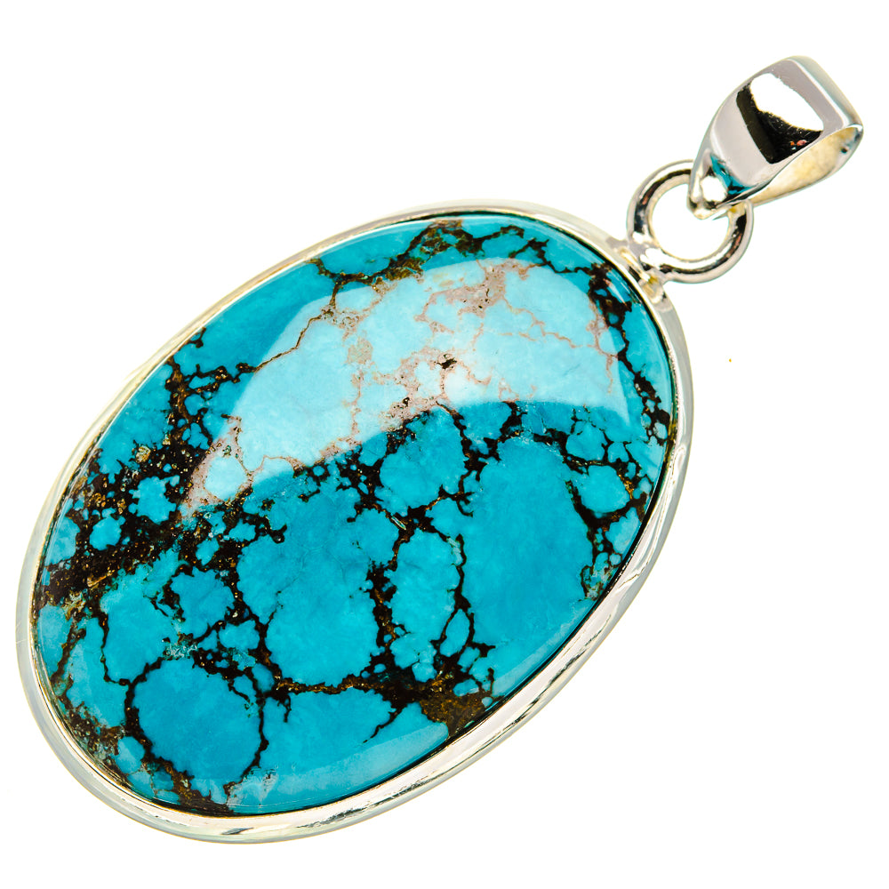 Tibetan Turquoise Pendant 1 3/4" (925 Sterling Silver) PD37121