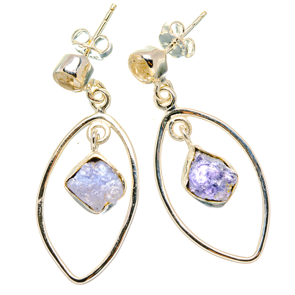 Rough Tanzanite, White Quartz Earrings 1 1/2" (925 Sterling Silver) EARR431512