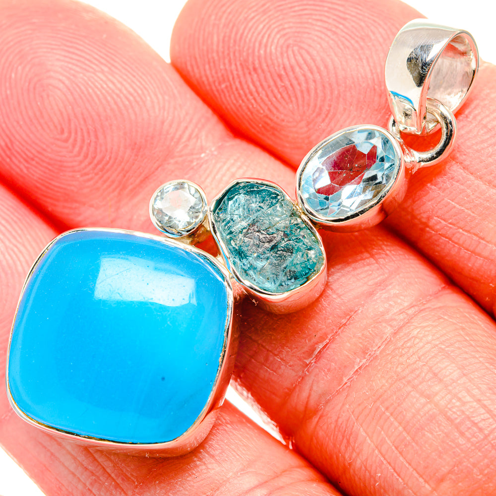 Smithsonite, Blue Topaz Pendant 2" (925 Sterling Silver) PD36780