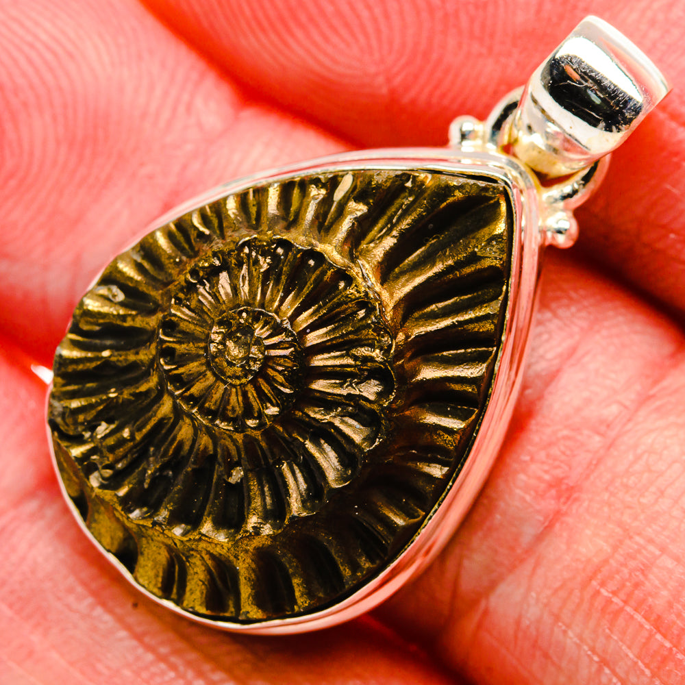 Pyrite Fossil 925 Sterling Silver Pendant 1 3/8" (925 Sterling Silver) PD37613