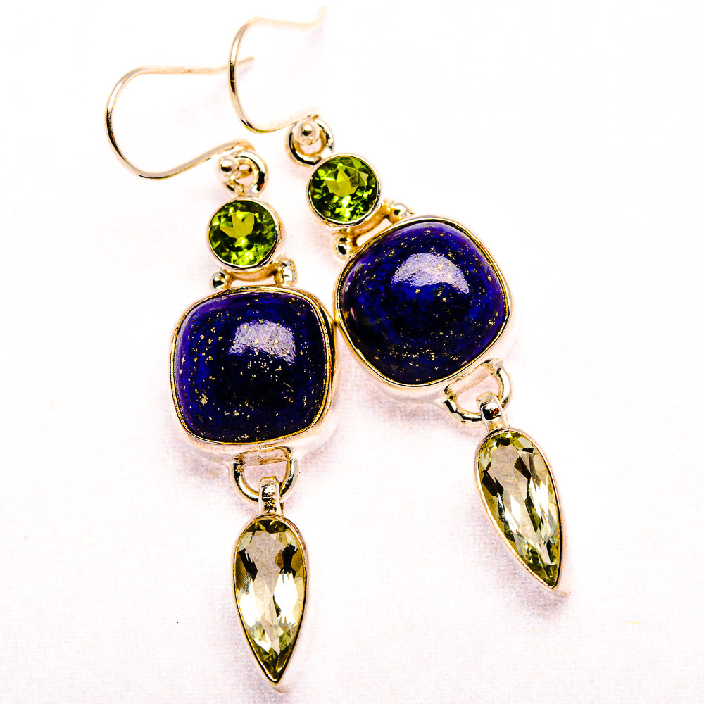 Lapis Lazuli, Green Amethyst, Peridot 925 Sterling Silver Earrings 2 1/8" (925 Sterling Silver) EARR431944