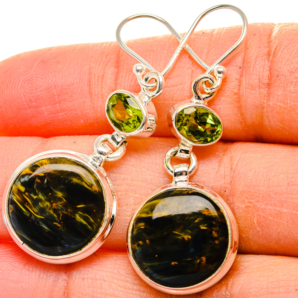 Pietersite, Peridot Earrings 1 3/4" (925 Sterling Silver) EARR431777