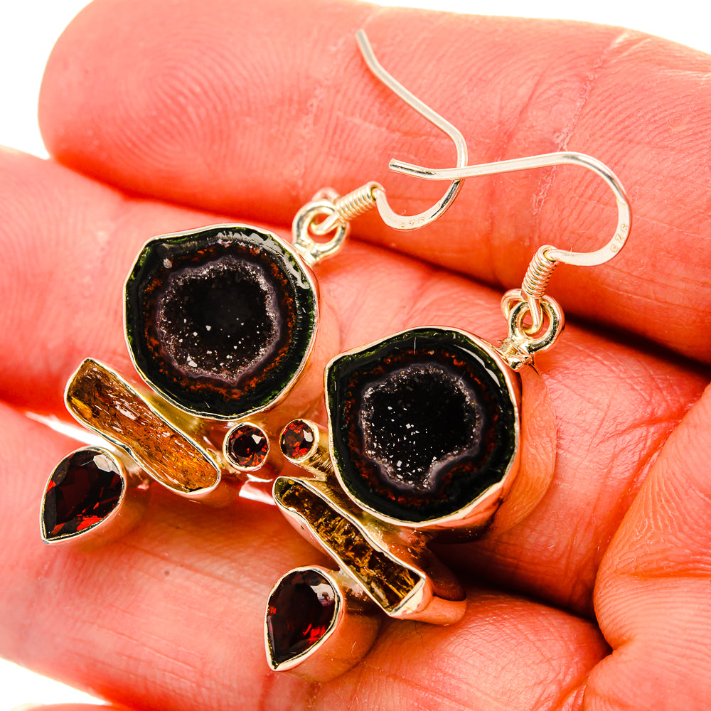 Coconut Geode Druzy, Garnet, Carnelian 925 Sterling Silver Earrings 1 5/8" E431822