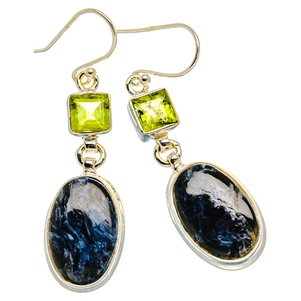 Anasilvercos Pietersite, Peridot Earrings 2" (925 Sterling Silver)