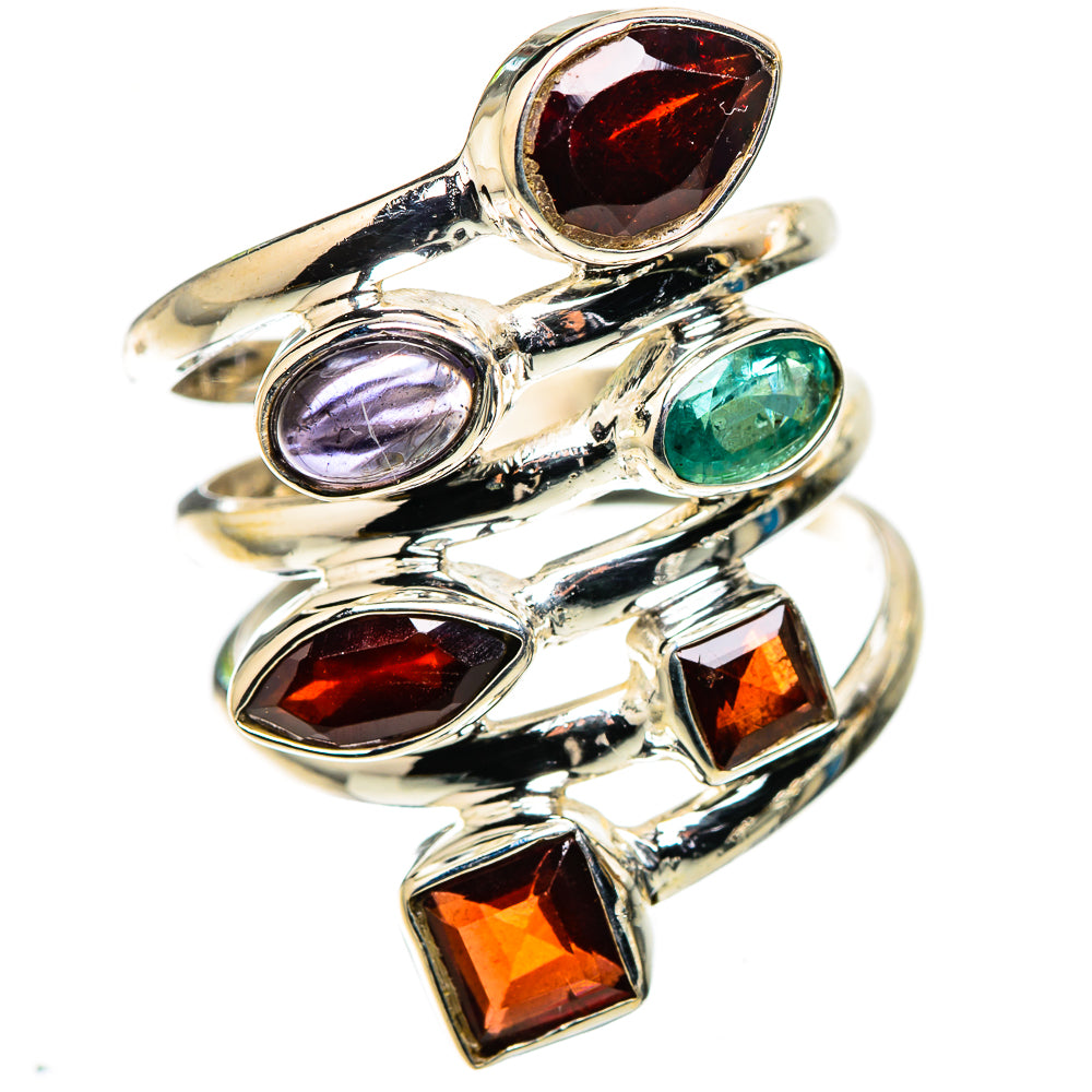 Large Garnet, Tanzanite, Emerald Ring Size 8.25 (925 Sterling Silver) RING136186