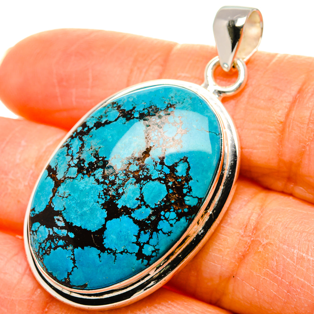 Tibetan Turquoise Pendant 1 3/4"  (925 Sterling Silver) PD37268