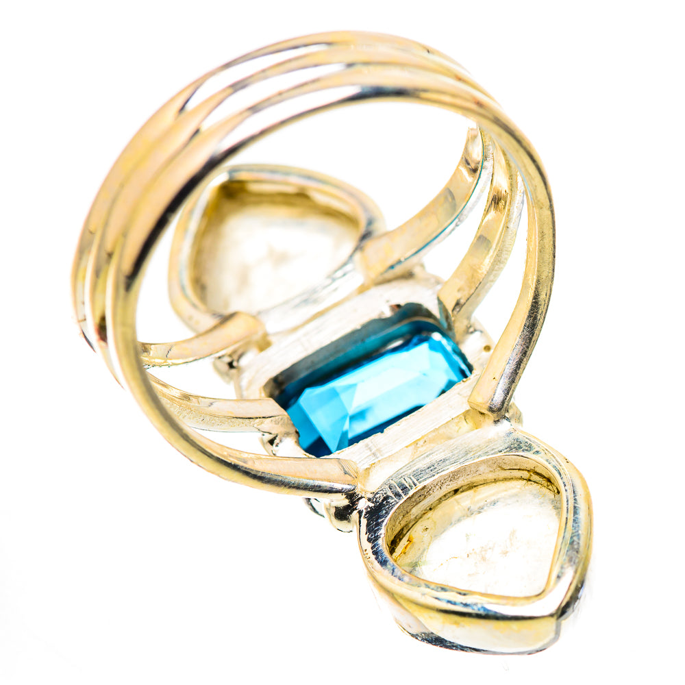 Swiss Blue Topaz, Rainbow Moonstone Ring Size 6.25 (925 Sterling Silver) RING134658