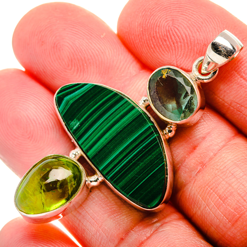 Malachite, Green Tourmaline 925 Sterling Silver Pendant 2 1/8" (925 Sterling Silver) PD37735