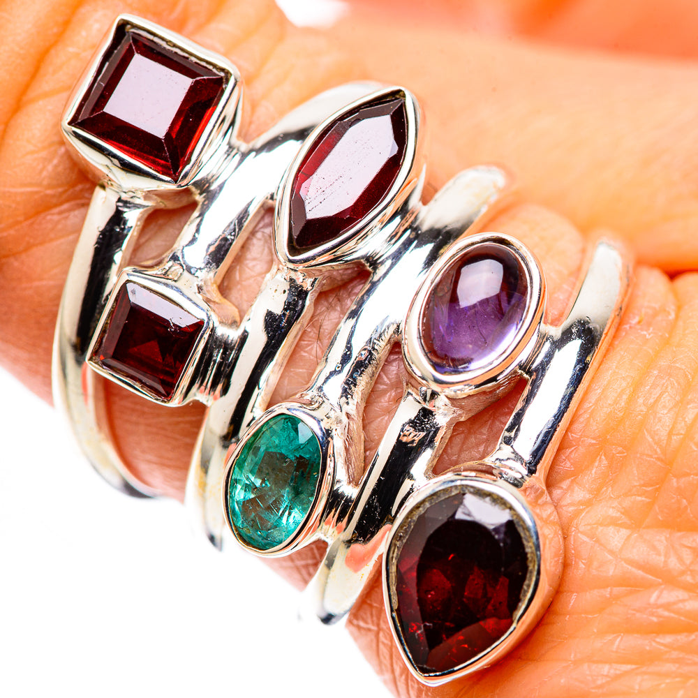 Large Garnet, Tanzanite, Emerald Ring Size 8.25 (925 Sterling Silver) RING136186