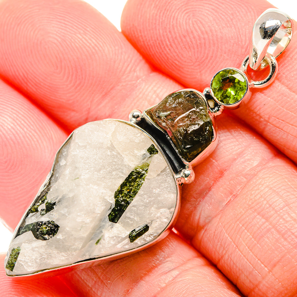 Green  Tourmaline In Quartz, Watermelon Tourmaline, Peridot Pendant 2 1/4" (925 Sterling Silver) PD36308