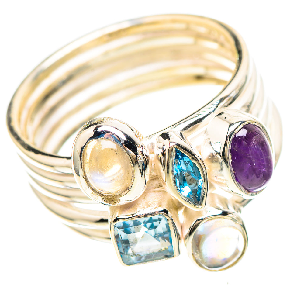 Amethyst, Blue Topaz, Rainbow Moonstone Ring Size 6 (925 Sterling Silver) RING137079