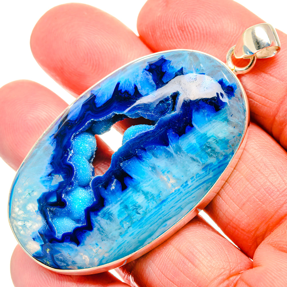 Blue Window Druzy Pendant 2 1/2"  (925 Sterling Silver) PD36954