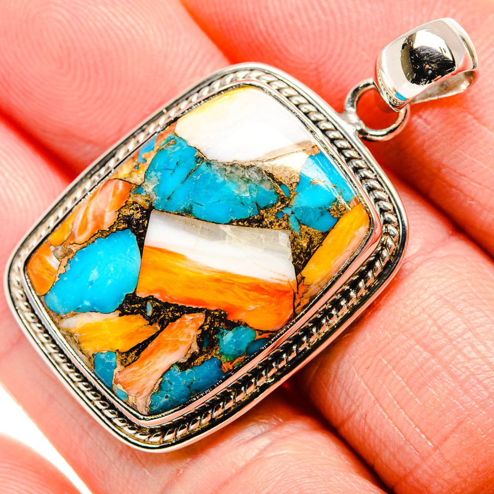 Spiny Oyster Turquoise Pendant 1 3/4" (925 Sterling Silver) PD36284