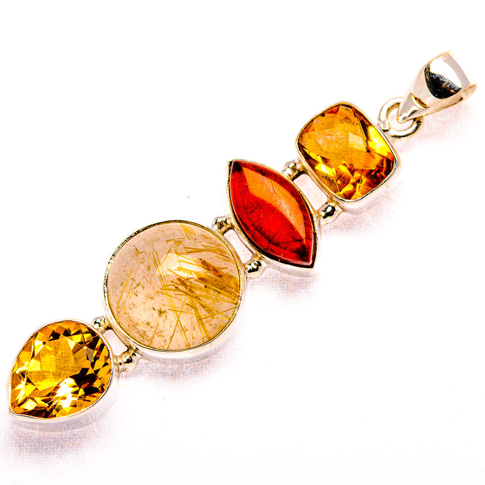 Rutilated Quartz, Baltic Amber, Citrine Pendant 2 3/8" (925 Sterling Silver) PD37471