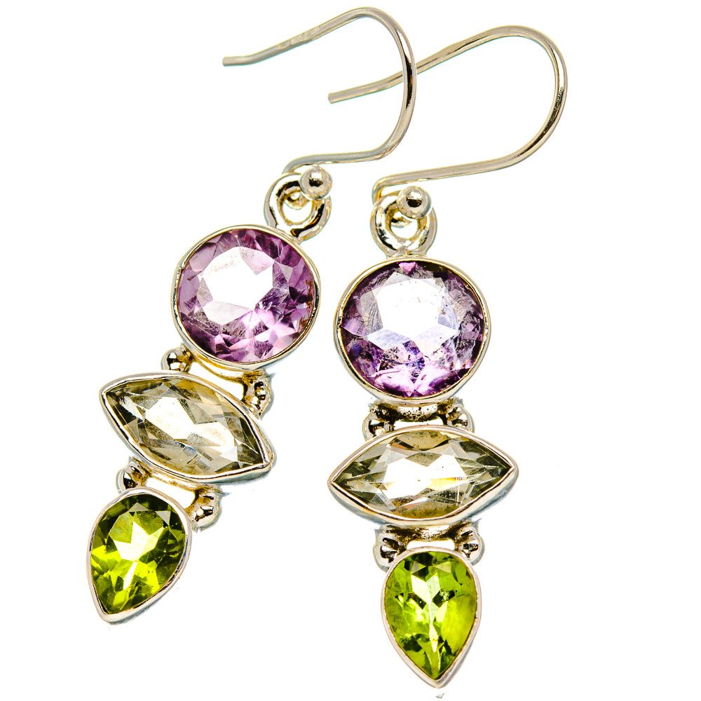 Amethyst, White Quartz, Peridot Earrings 1 1/2" (925 Sterling Silver) EARR431724
