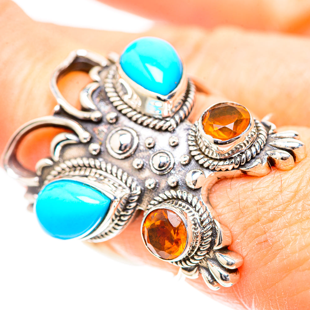 Large Sleeping Beauty Turquoise, Citrine 925 Sterling Silver Ring Size 7.25 (925 Sterling Silver) RING137354