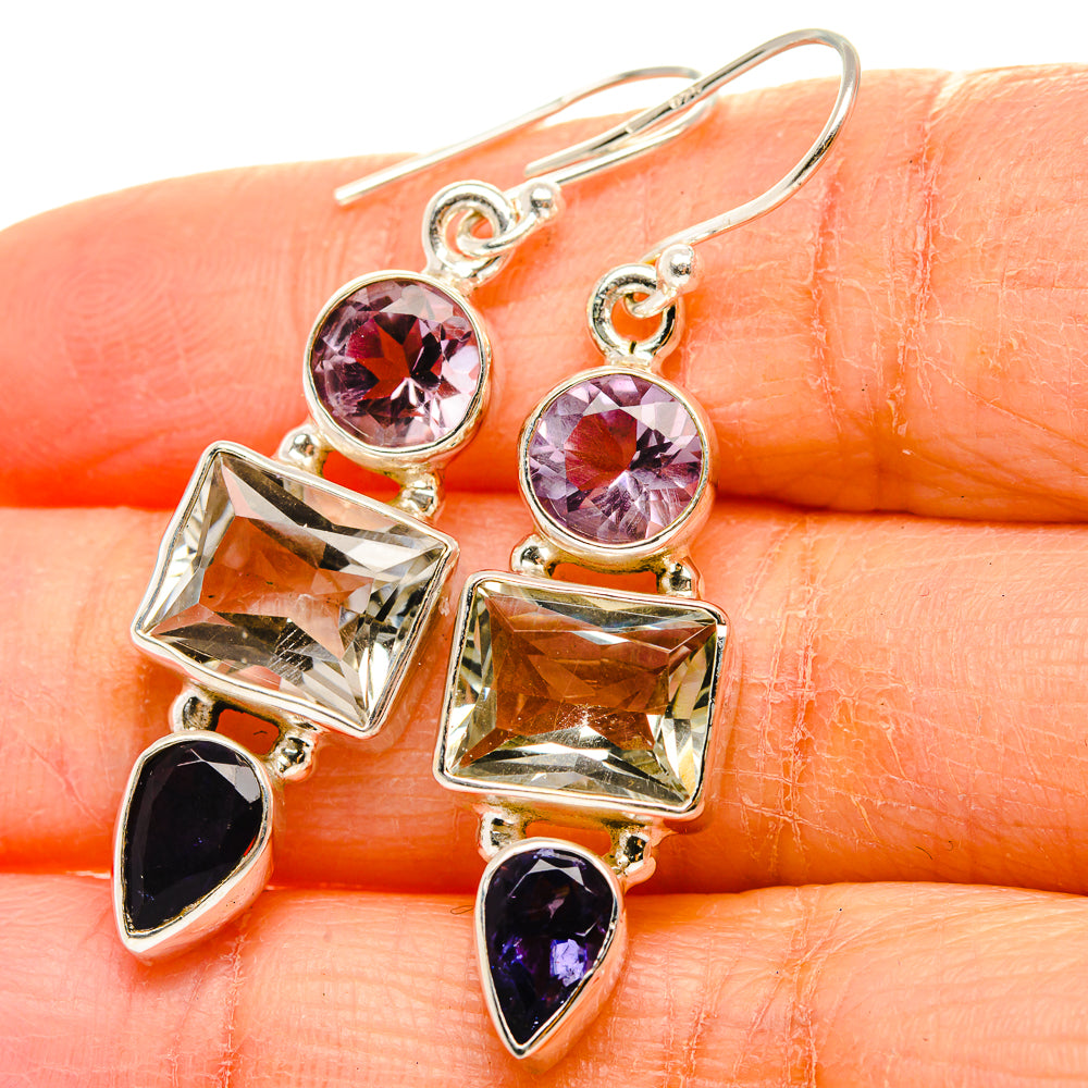 Green Amethyst, Amethyst, Peridot 925 Sterling Silver Earrings 1 3/4" E431745
