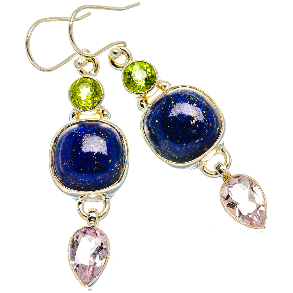 Lapis Lazuli, Pink Amethyst, Peridot 925 Sterling Silver Earrings 1 7/8" (925 Sterling Silver) EARR431920