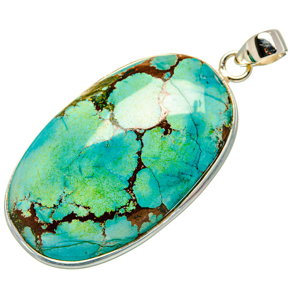 Tibetan Turquoise Pendant 2 1/4"  (925 Sterling Silver) PD36948