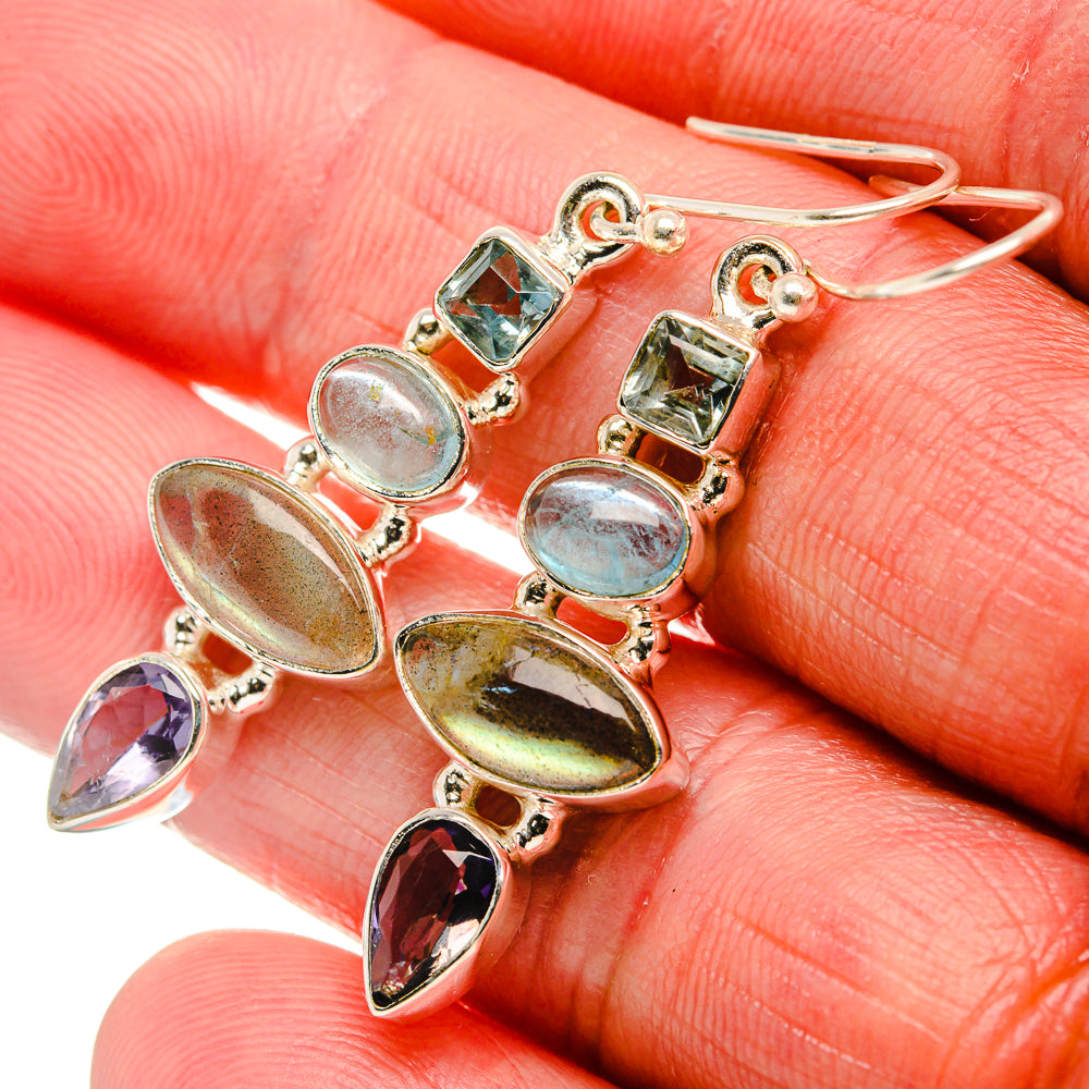Labradorite, Tanzanite, Aquamarine, Blue Topaz Earrings 1 7/8" (925 Sterling Silver) EARR431854